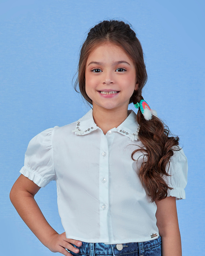Camisa Infantil Algodão Golda Bordada - Gabriela Aquarela