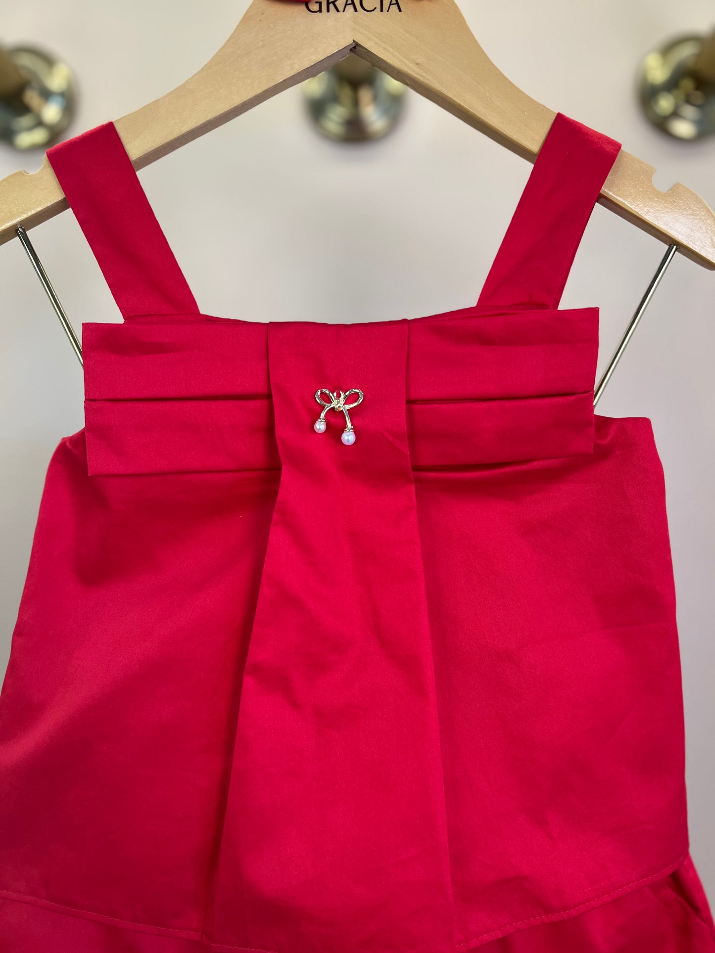 Conjunto Infantil Algodão Vermelho Blusa Pingente Laço e Shorts - Petit Cherie