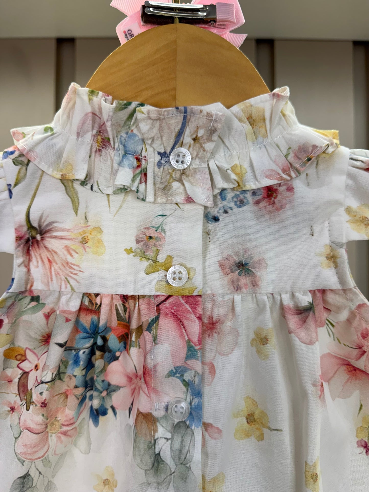 Conjunto Bebê Bata Tricoline Bordada Floral Candy e Legging Off White - Um Mais Um