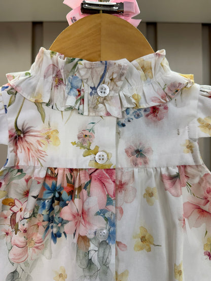 Conjunto Bebê Bata Tricoline Bordada Floral Candy e Legging Off White - Um Mais Um