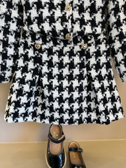 Conjunto Infantil Clássico Tweed Casaco e Saia P&B - Luluzinha