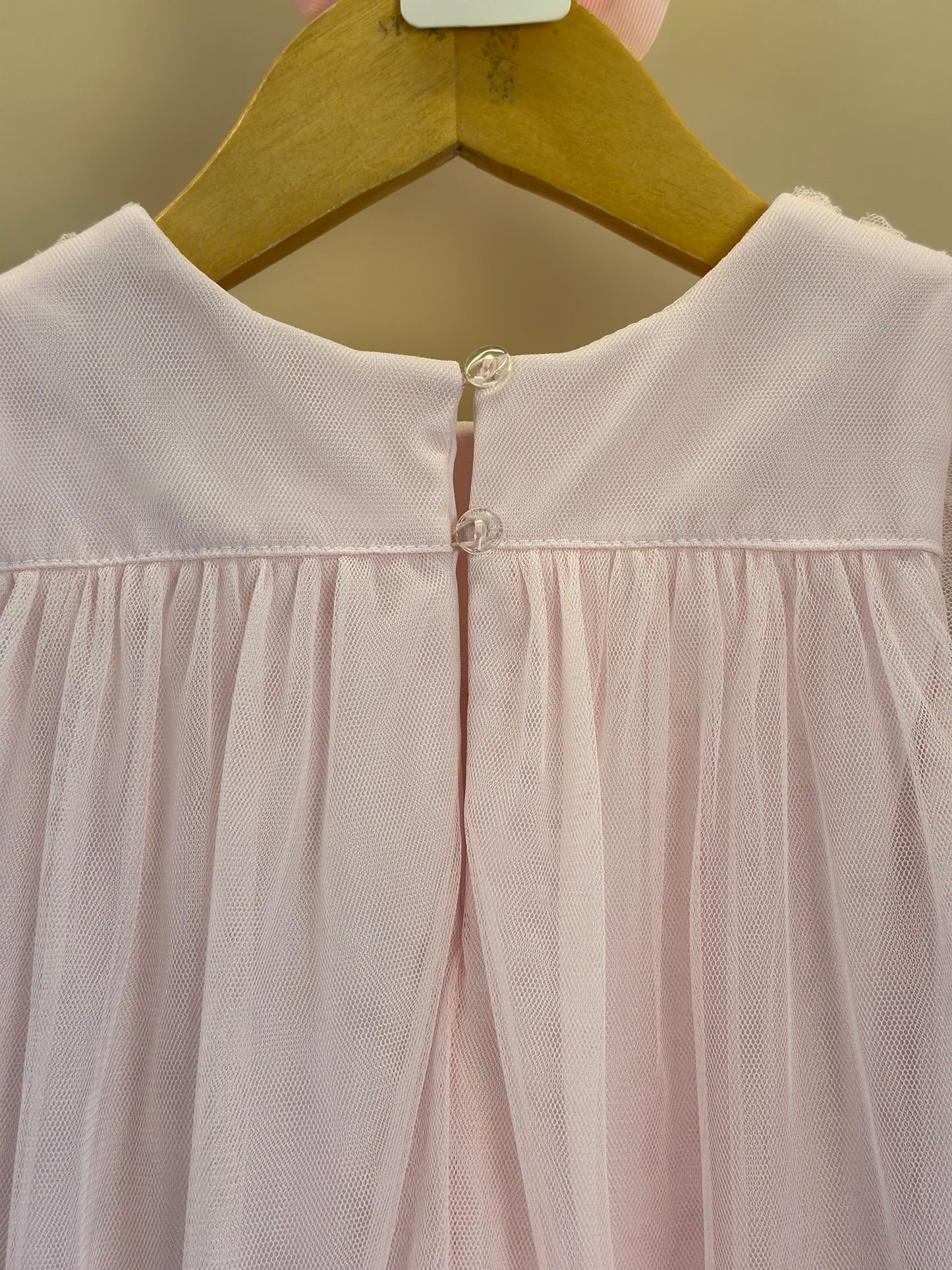 Vestido Infantil Trapézio Tule Bordado Delicado Busto Rosa - Petit Cherie