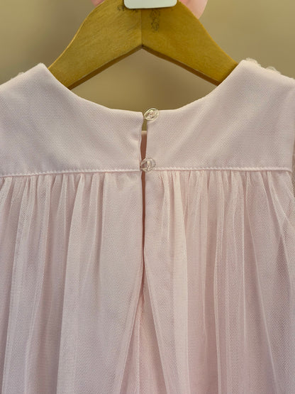Vestido Infantil Trapézio Tule Bordado Delicado Busto Rosa - Petit Cherie