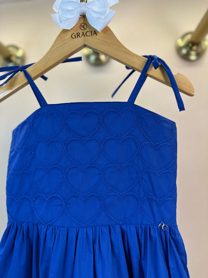 Vestido Infantil Algodão Bordado Corações Royal - Petit Cherie