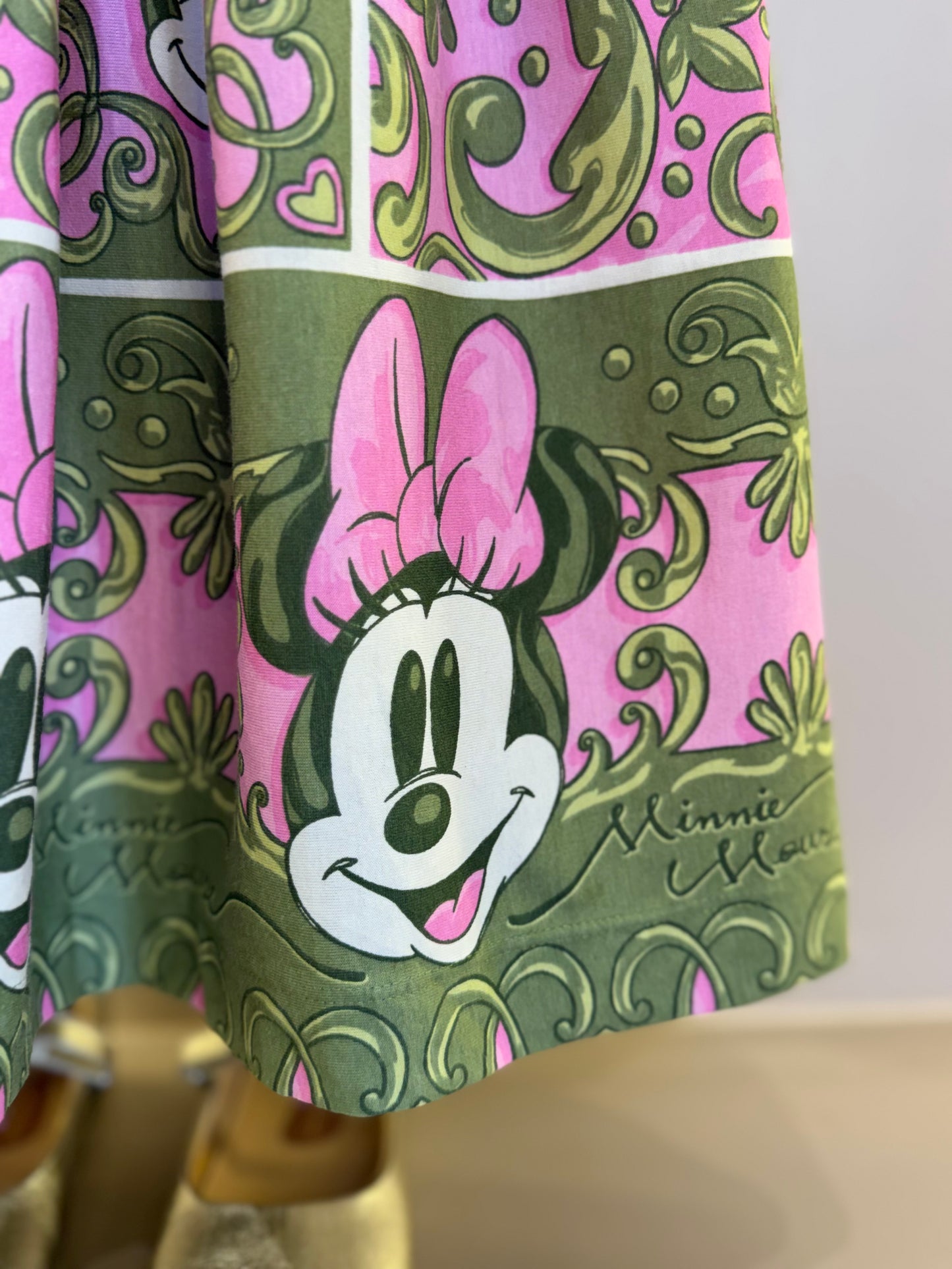 Vestido Infantil Algodão Maxi Minnie Barrado Rosa e Verde Forest - Animê