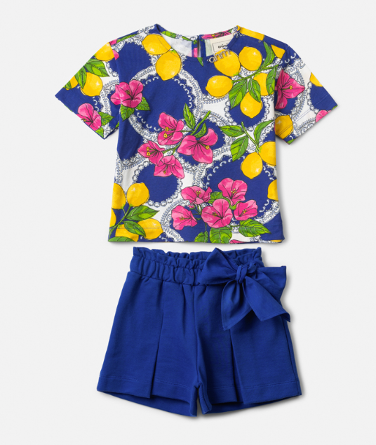 Conjunto Infantil Blusa Estampa Primavera Floral e Limões e Shorts Laço - Animê