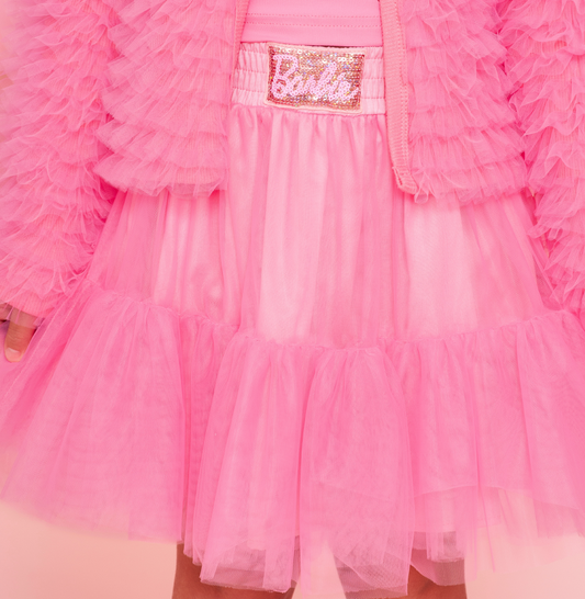 Saia Infantil Tule Babados Patche Barbie Rosa Ópera - Pituchinhus