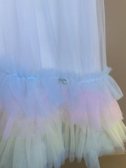 Vestido Infantil Trapézio Tule Colorido e Bordados com Pérolas - Petit Cherie