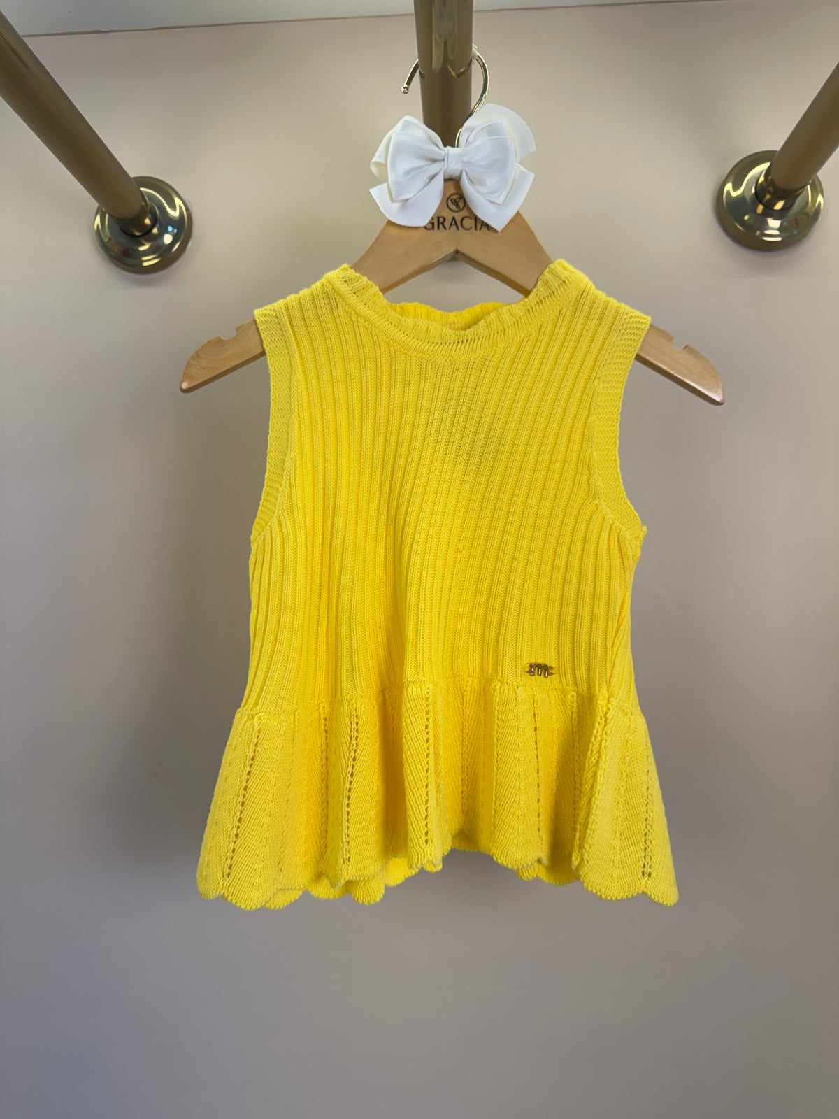 Regata Infantil Tricot Com Babado Amarelo - Momi
