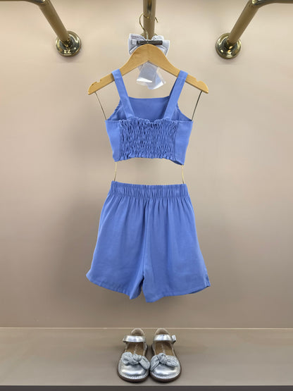 Conjunto Infantil Blusa com Alça e Short-Saia Azul Medio - Infanti