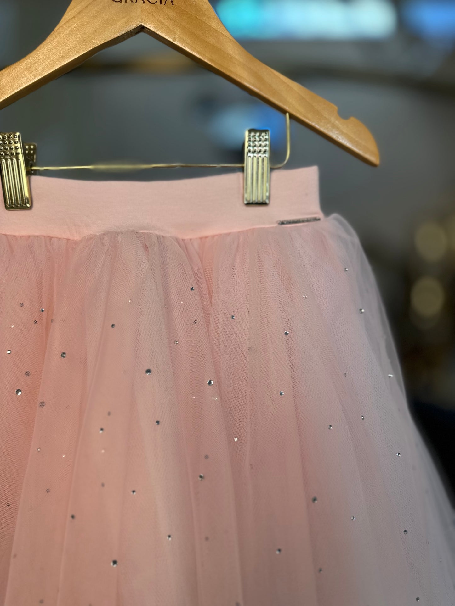 Saia-shorts Infantil Tule e Cristais Princesa Rosa Gelado - Pituchinhus