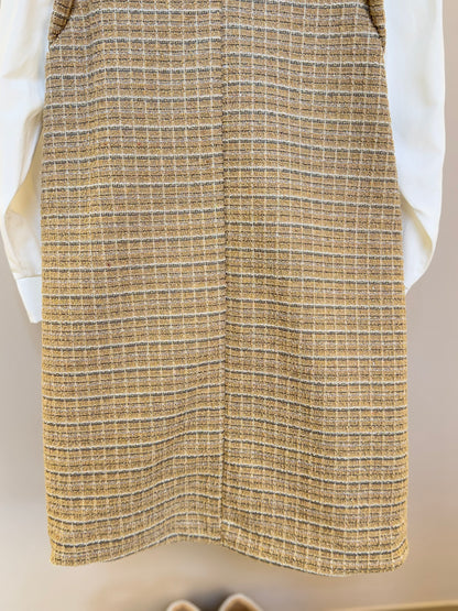 Vestido Infantil no Tweed com Casaco Tweed Bege - Animê