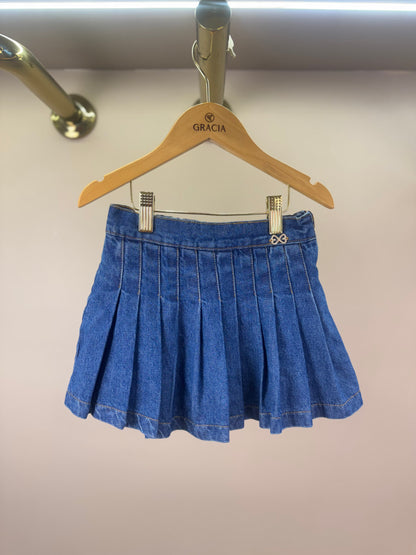 Saia-shorts Infantil Jeans Pochete Laço Pérolas - Luluzinha
