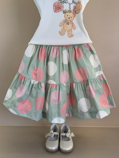Conjunto Infantil Regata Chaveiro Ursos Cristais e Saia Midi Poá Colorido - Pituchinhus