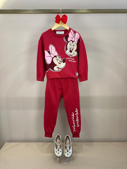 Conjunto Infantil Casaco Gola Bordada Branca e Calça Vermelho Berry - Animê