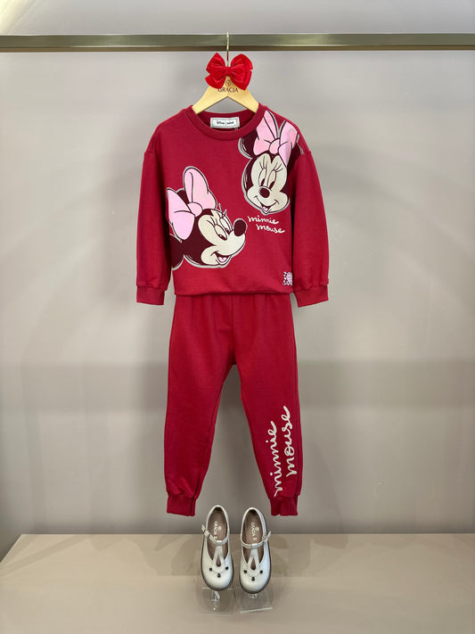 Conjunto Infantil Casaco Gola Bordada Branca e Calça Vermelho Berry - Animê