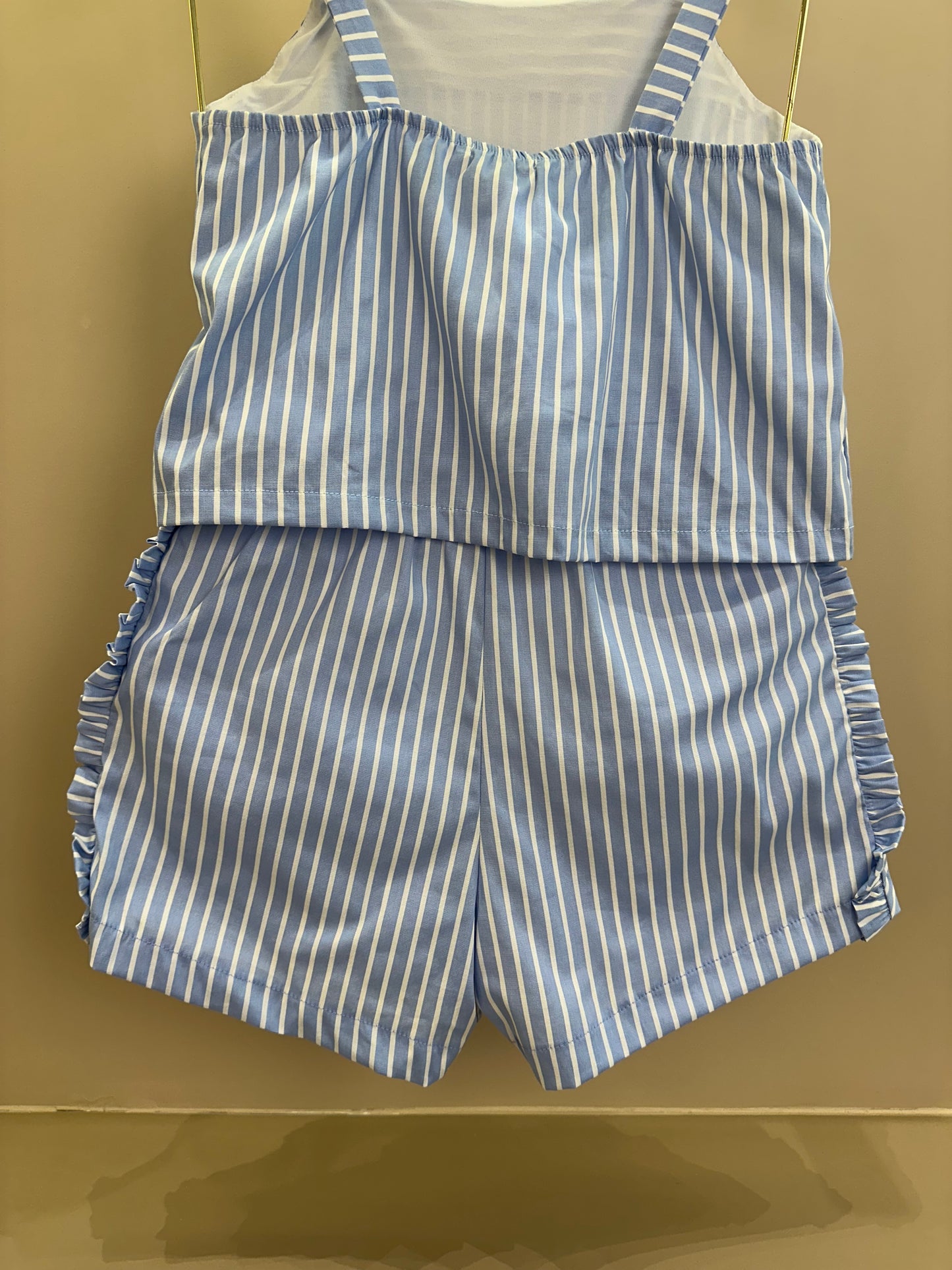 Conjunto Infantil Regata Alças Finas e Shorts Tricoline Listrado - Vanilla Cream