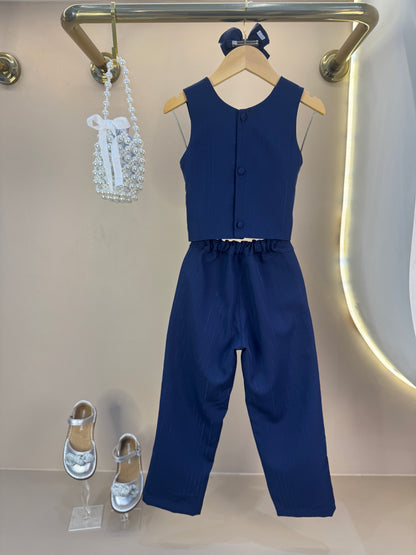 Conjunto Infantil Alfaiataria Blusa com Strass e Calça Risca de Giz - Luluzinha