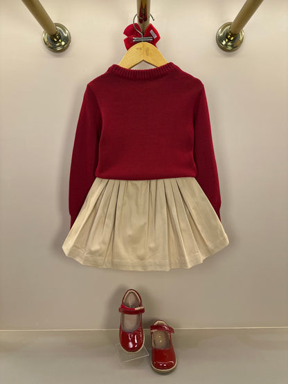Saia-shorts Infantil Sarja Pregas Cós Tricot Bege - Um Mais Um
