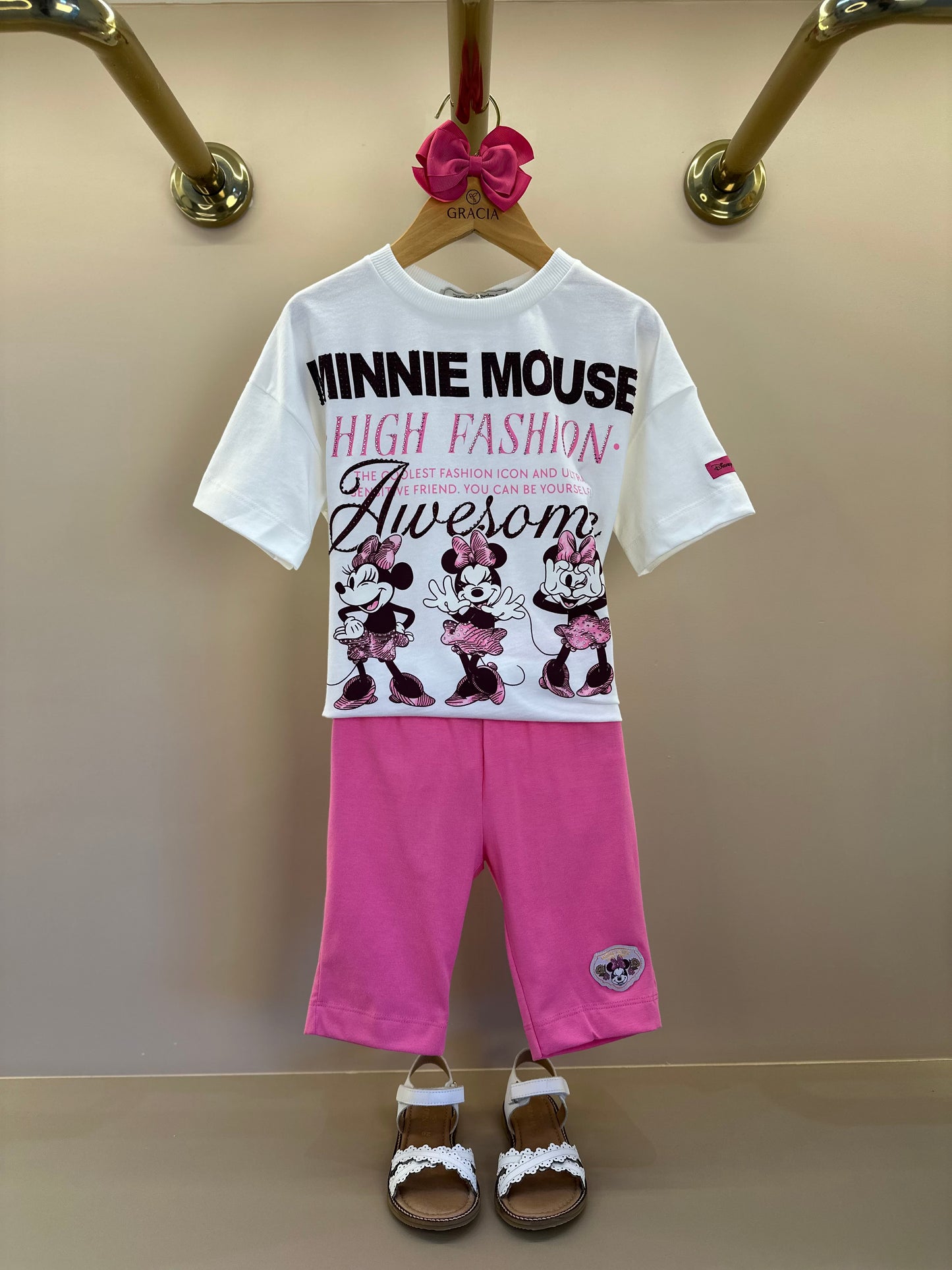 Conjunto Infantil Blusa Minnie Fashion e Legging Rosa - Animê