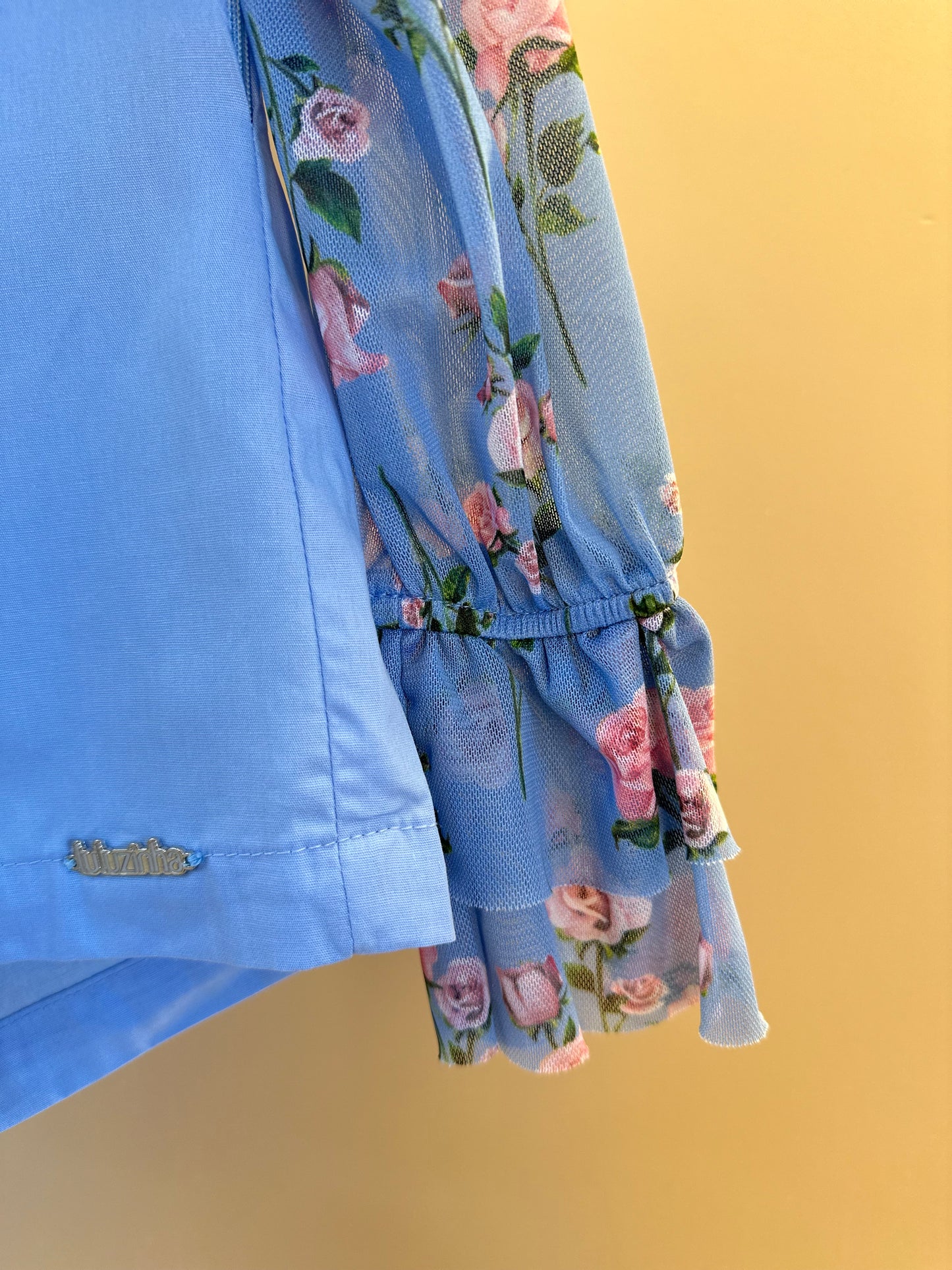Conjunto Infantil Blusa Capa Floral Azul e Shorts Alfaiataria Azul - Luluzinha