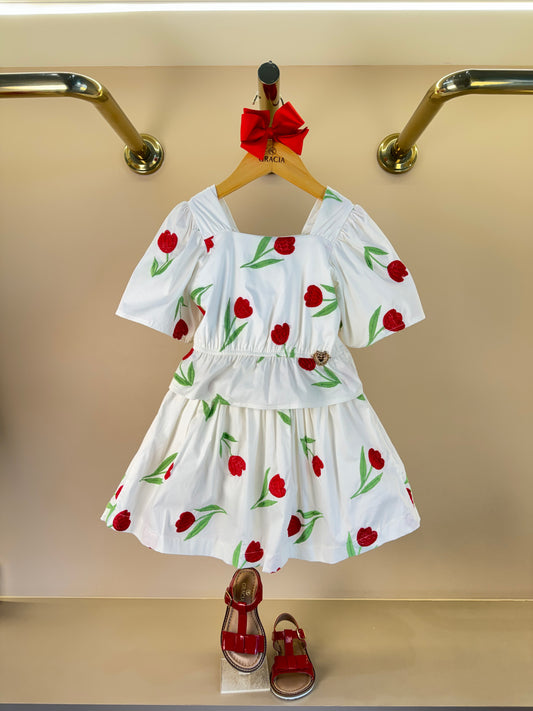 Conjunto Infantil Blusa e Saia Tulipas Vermelhas -  Animê