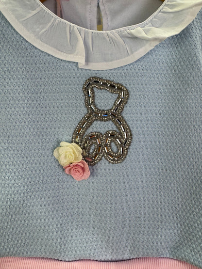 Conjunto Infantil Short Rosa E Blusa Azul  Ursinho Cristal - Gabriela Aquarela