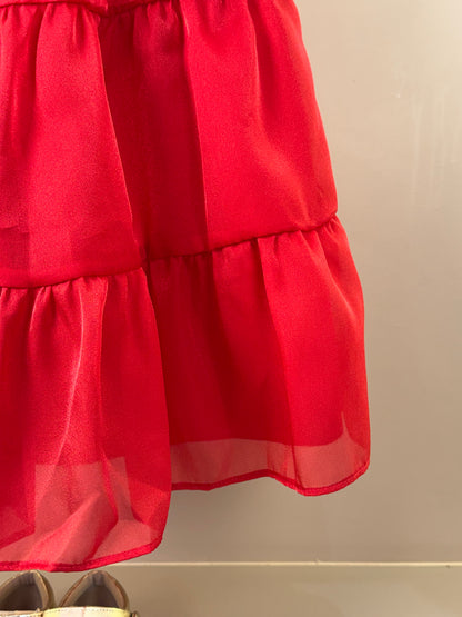 Vestido Infantil Bordado Alça Fina Vermelho - Petit Cherie