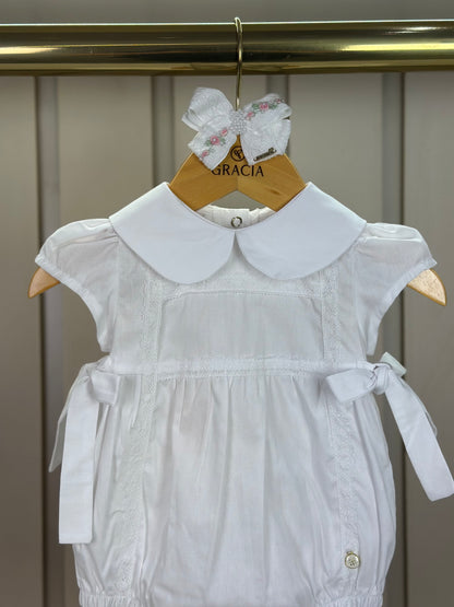 Romper Bebê Fofinho Algodão Manga Princesa Rendas Branco - Um Mais Um