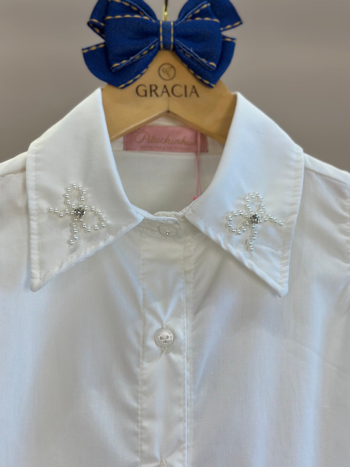Conjuto Infantil Camisa Algodão Lacinhos Bordados e Calça Jeans - Pituchinhus