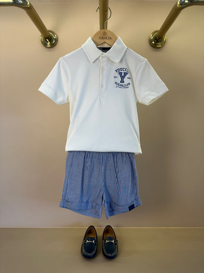 Conjunto Infantil Polo Gola Clássica e Bermuda Listrada