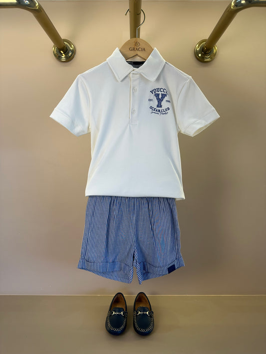 Conjunto Infantil Polo Gola Clássica e Bermuda Listrada