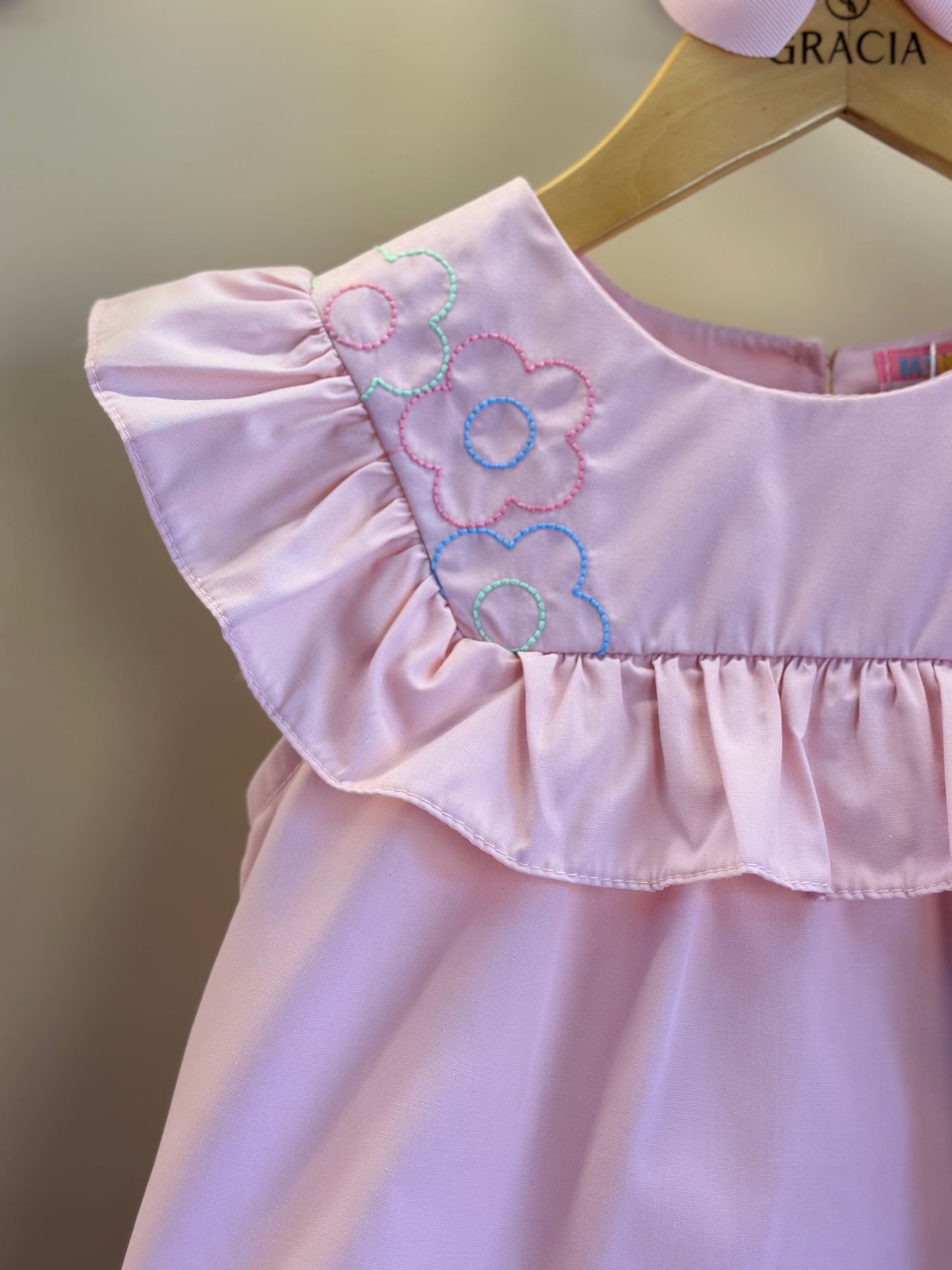 Conjunto Infantil Tricoline Blusa Bordada Flores e Shorts Babadinhos Rosa - Mon Sucré