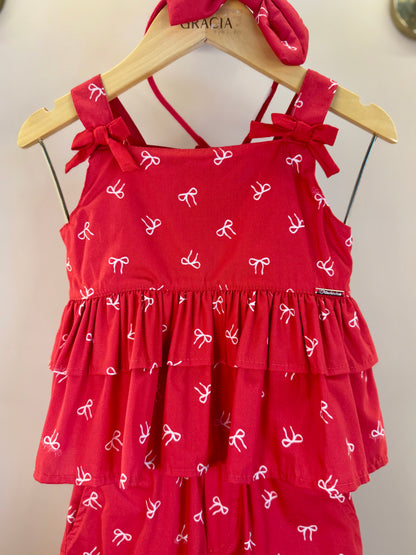 Conjunto Infantil Blusa Babados Lacinhos e Calça Pantacourt Lacinhos - Pituchinhus