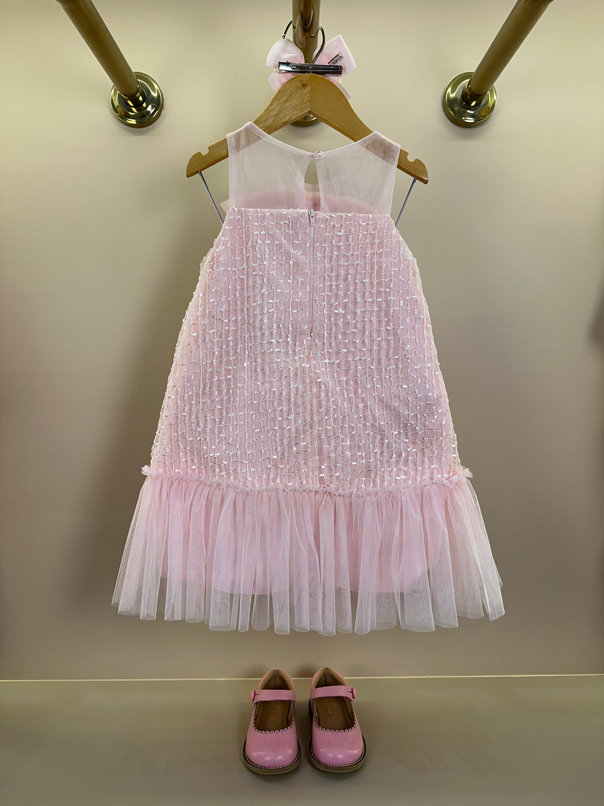 Vestido Infantil Texturizado Em Tule Rosa - Petit Cherie
