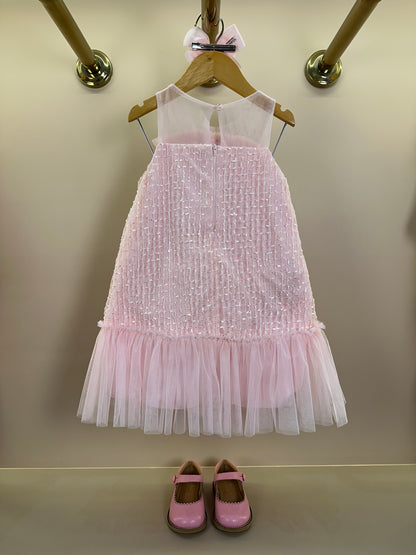 Vestido Infantil Texturizado Em Tule Rosa - Petit Cherie