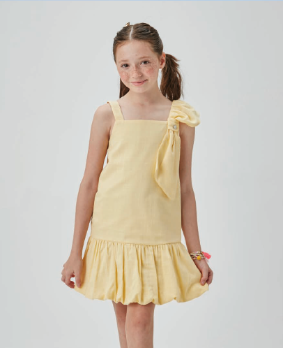 Vestido Infantil Jumper Balonê com Laço Amarelo - Um Mais Um PRÉ-VENDA