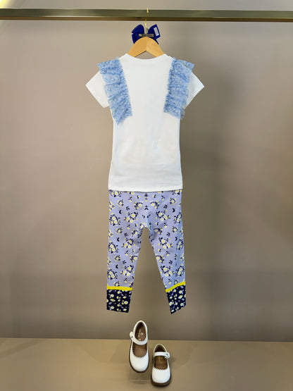 Conjunto Infantil Blusa Mangas Tule e Calça Legging Estampada - Petit Cherie