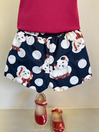 Conjunto Infantil Blusa Lacinhos Cristais Bala de Cereja e Shorts  Algodão Cachorrinhos & Lacinhos Preto - Pituchinhus