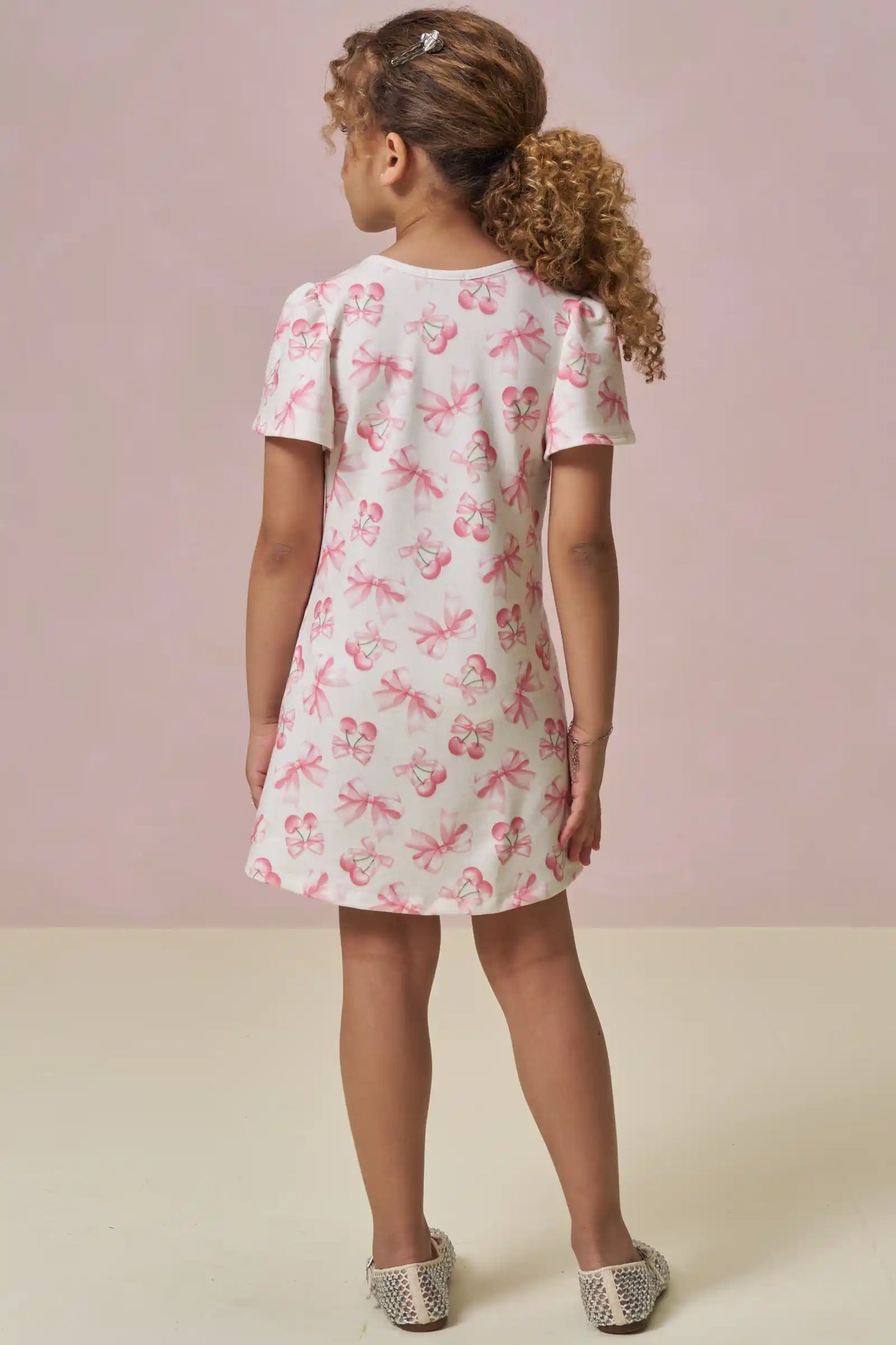 Vestido Infantil Trapézio Ursinha Laço Rosa - Infanti