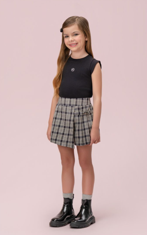 Conjunto Infantil Alfaiataria Blusa e Saia-Shorts - Petit Cherie