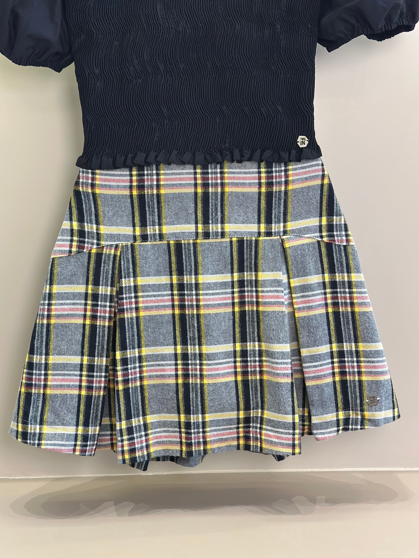 Conjunto Teen Blusa Lastex e Saia Pregas Xadrez - Two In
