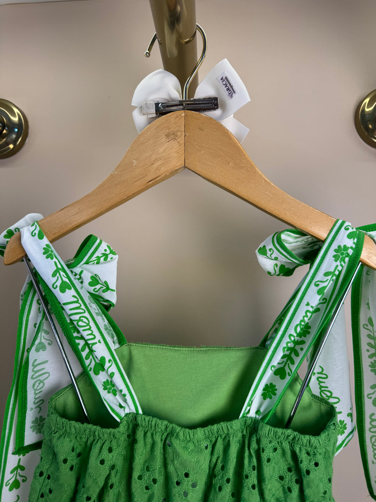 Vestido Infantil Laise Bordado Flores Verde - Momi