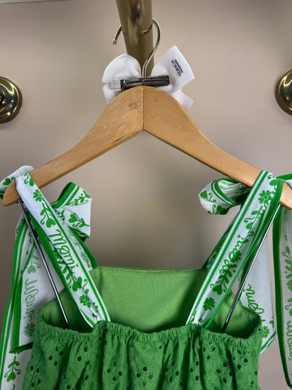 Vestido Infantil Laise Bordado Flores Verde - Momi