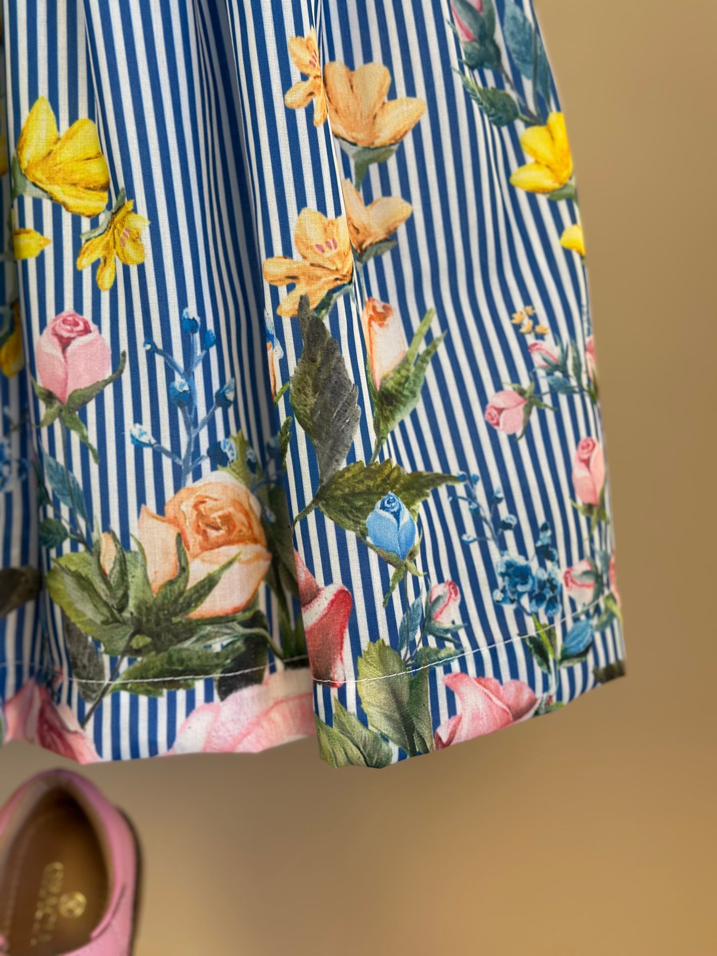 Vestido Infantil Rodado Algodão Listrado Barrado Floral - Luluzinha