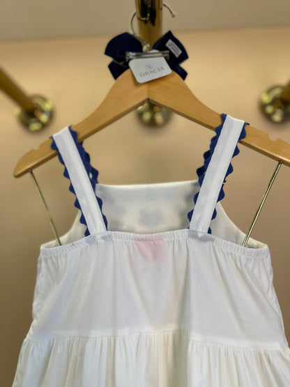 Vestido Infantil Bordado Flores Azuis - Momi