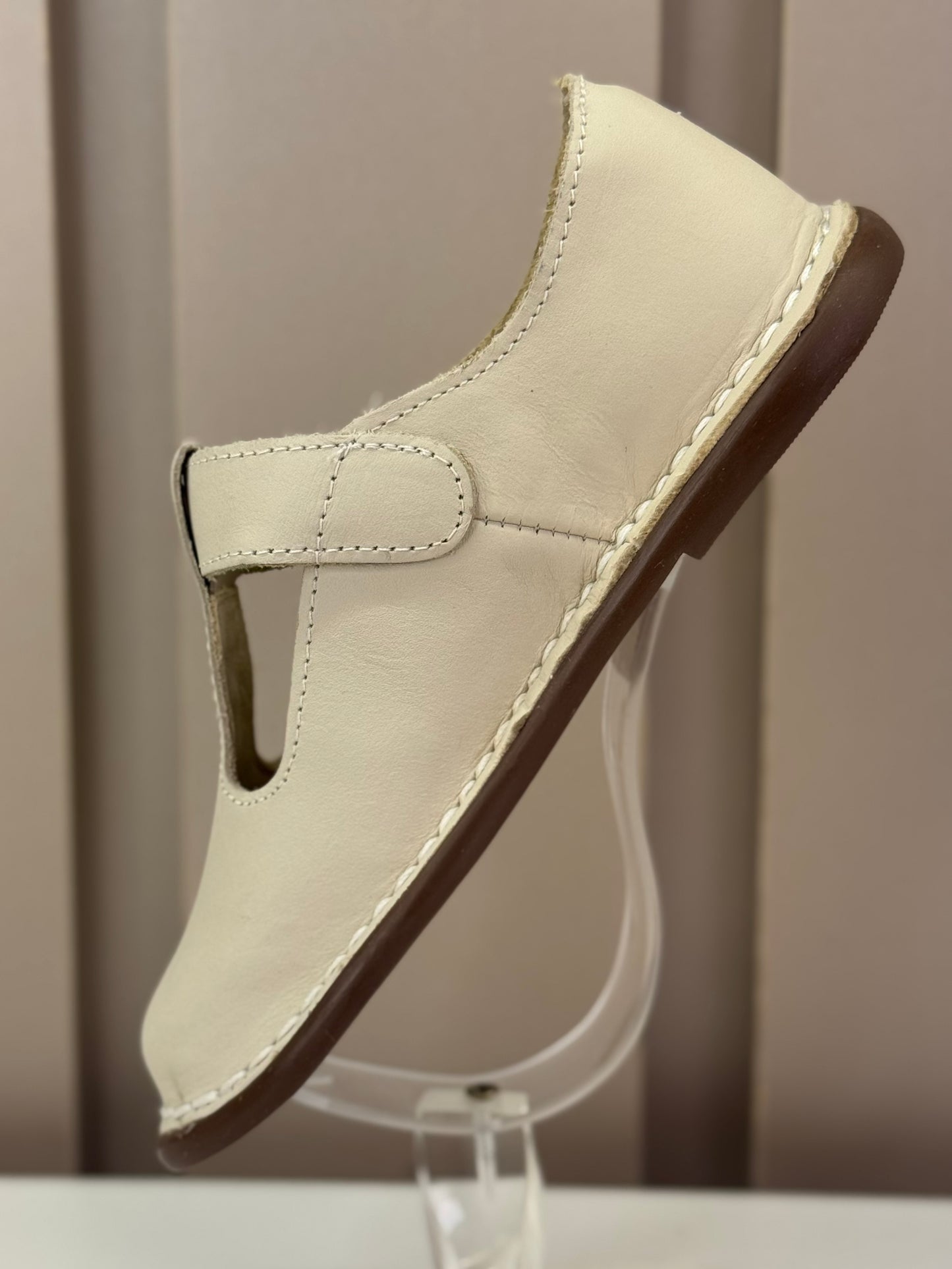 Sapato Infantil Couro Colegial Creme - Petit Cheval