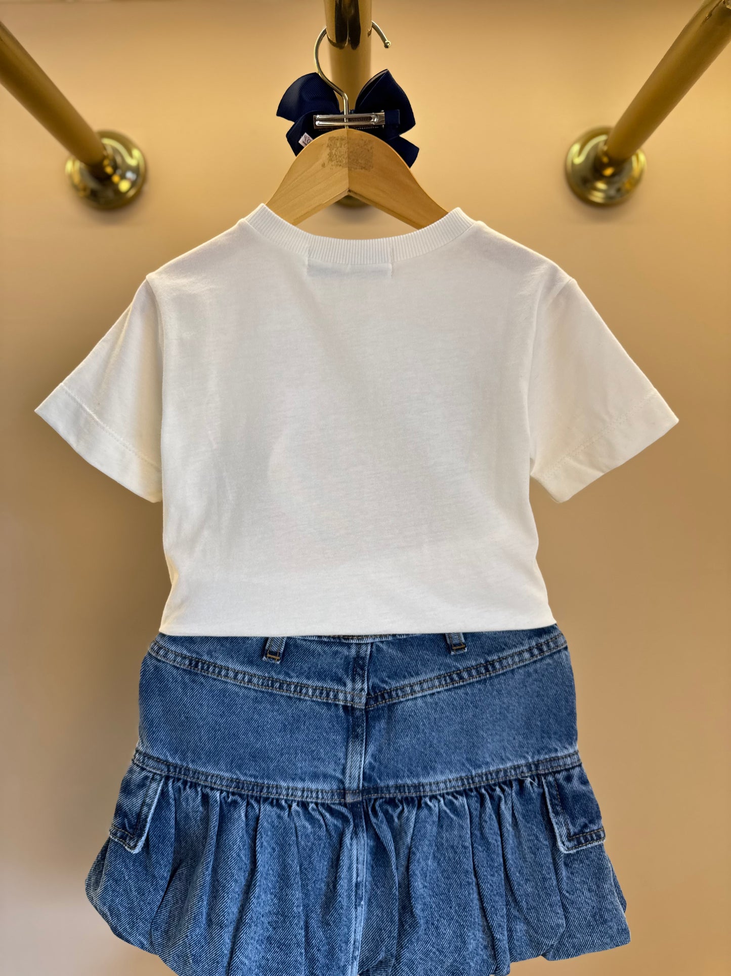 Conjunto Infantil Blusa Minnie & Mickey Lantejoulas e Saia Jeans Balonê Mini-Joia - Animê