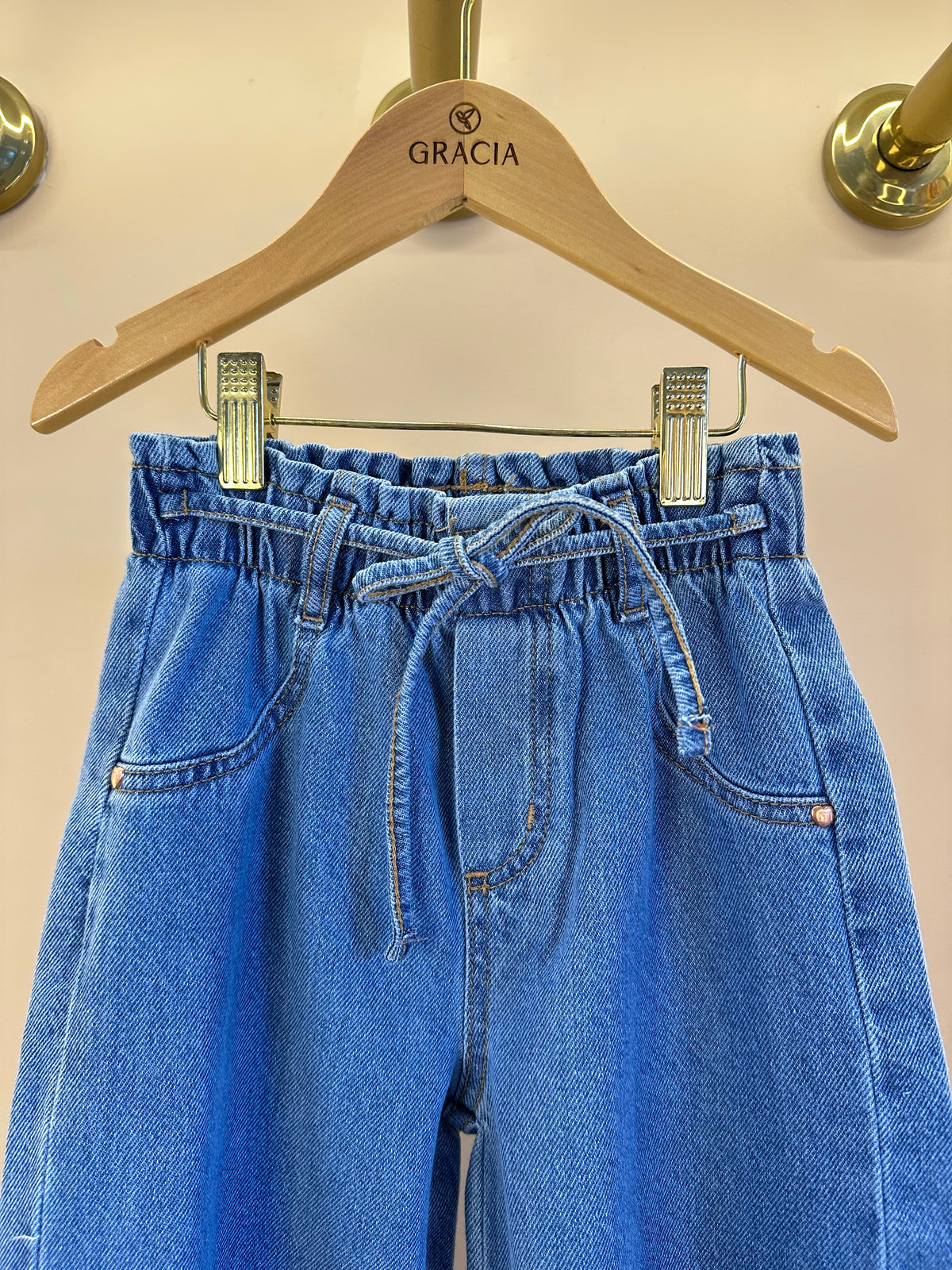 Calça Infantil Jeans Wide Leg Cós Alto Com Elástico - Momi