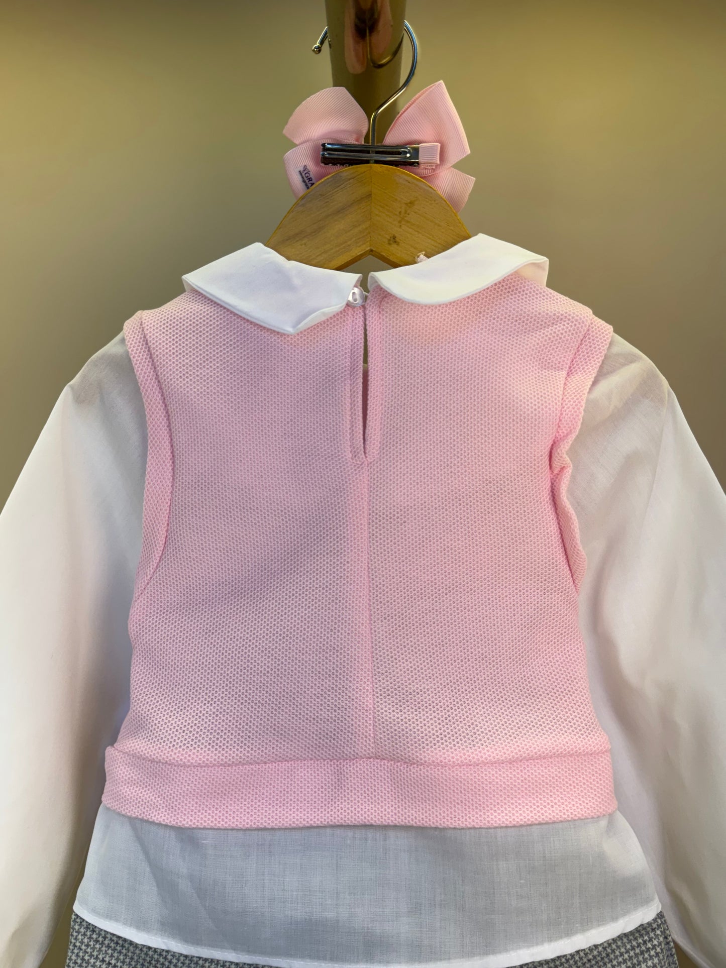 Conjunto Infantil Blusa ML com Tricot Rosa e Saia Pregas Ursinhos - Gabriela Aquarela